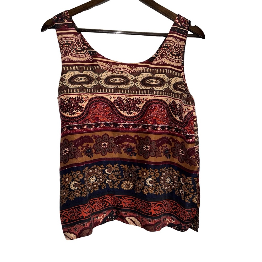 Vintage Express 100% Silk Boho Patchwork Tank Top Y2K 90s Festival Sleeveless - Picture 2 of 7